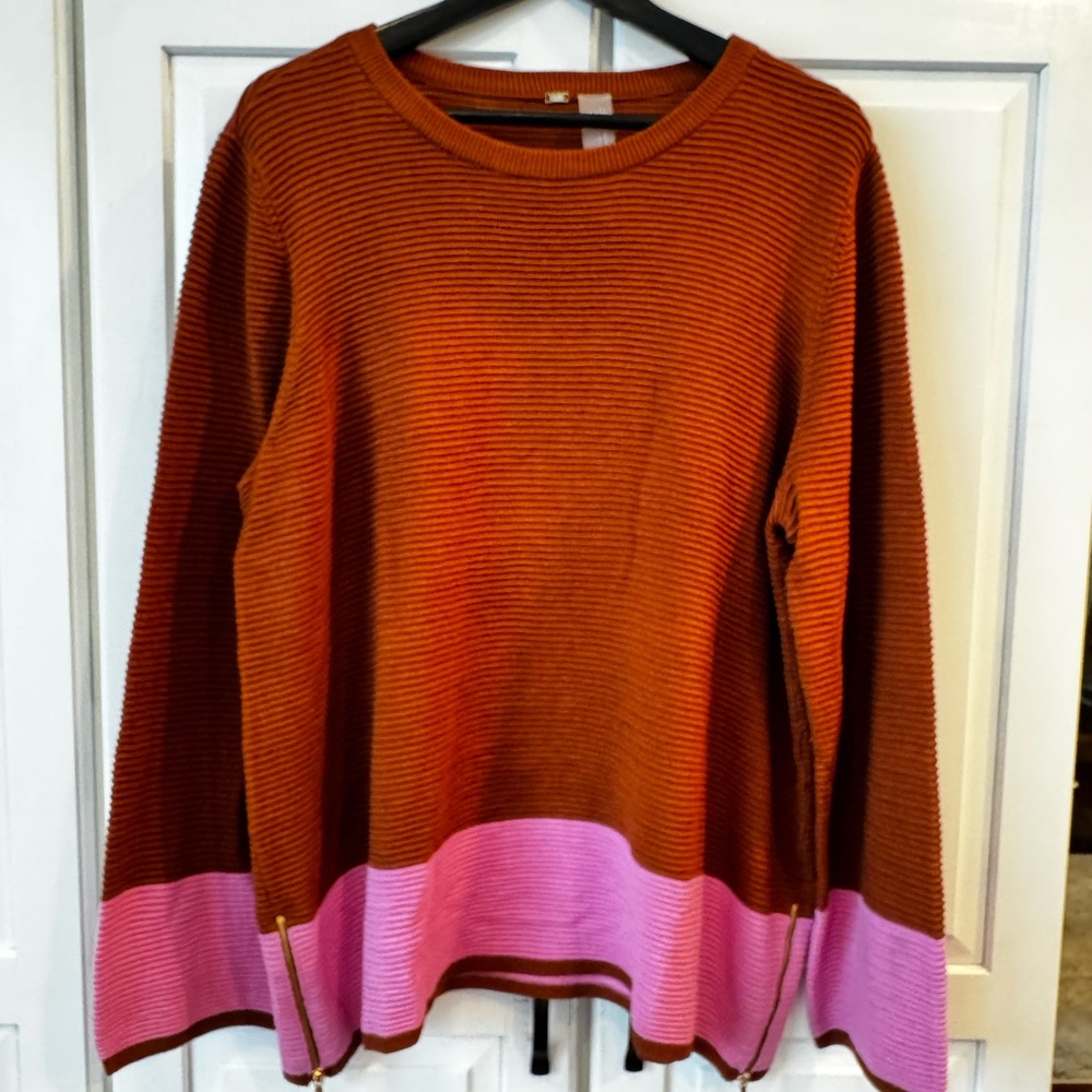 Zuda Eco Vero Color Blocked Sweater w/ Side Seam Zippers. Size Large - Picture 4 of 11